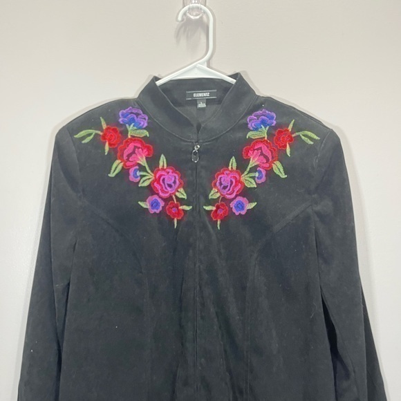 Elementz Women’s Western Style Black Faux Suede Floral Embroidered Blazer Jacket - Picture 5 of 12